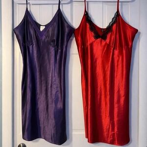 Purple and red Ambrielle and Liz Claiborne slip dresses